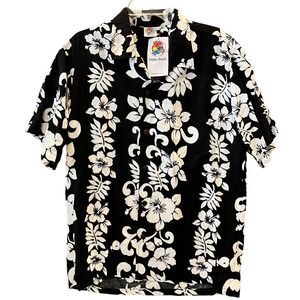 Makai Beach Shirt Mens Large Black White NWT Floral Short Sleeve Hawaiian Vacay
